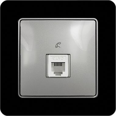 Sedna telephone socket (aluminium insert, black glossy frame)